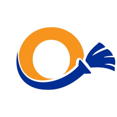 Temiz Fırça Sembollü O House Logosu. Hizmetçi ve Süpürge Simgesi