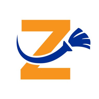 Z harfi, Temiz Fırça Sembollü Temiz Logo. Hizmetçi ve Süpürge Simgesi