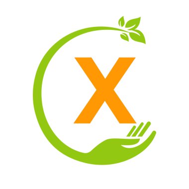 El ve Yaprak Sembollü X harfi üzerindeki eko logo. Geri Dönüşüm İşareti