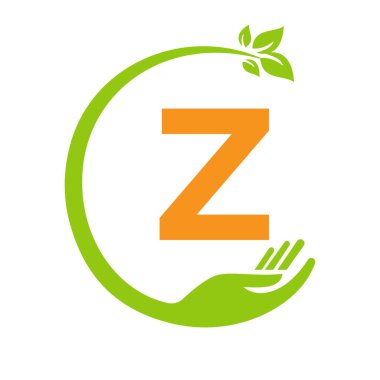 El ve Yaprak Sembollü Z harfi üzerindeki eko logo. Geri Dönüşüm İşareti