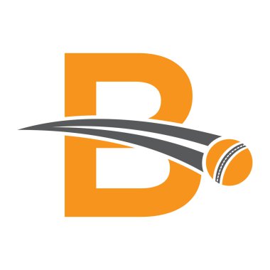 Kriket logosu B harfi üzerinde hareket eden kriket topu sembolü kavramı. Kriket İşareti