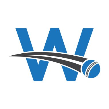 Hareket eden kriket topu sembolüyle W harfi üzerinde kriket logosu. Kriket İşareti