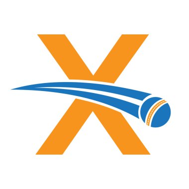 Kriket logosu X harfi üzerinde hareket eden kriket topu sembolü. Kriket İşareti