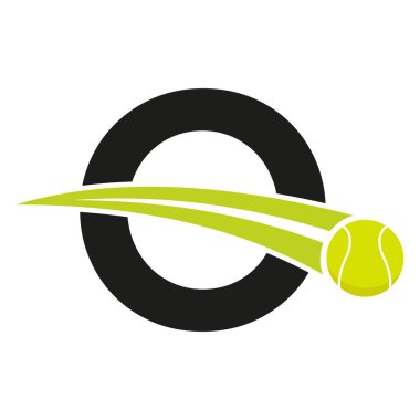 Hareket eden tenis topu sembolüyle O harfi üzerinde tenis logosu. Tenis İşareti