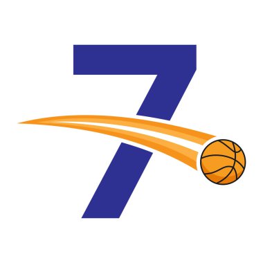 Basketbol logosu harf 7 konsepti üzerinde hareket eden basketbol sembolü. Basketbol İşareti