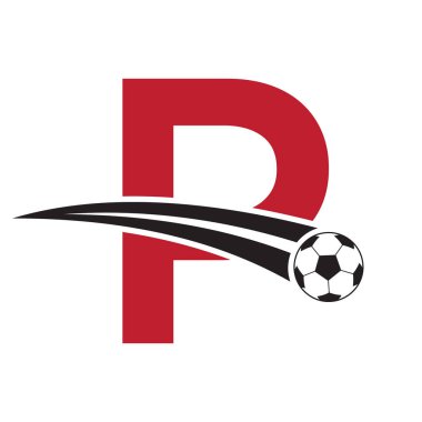 Hareket eden futbol sembolüyle P harfi üzerinde futbol logosu. Futbol İşareti
