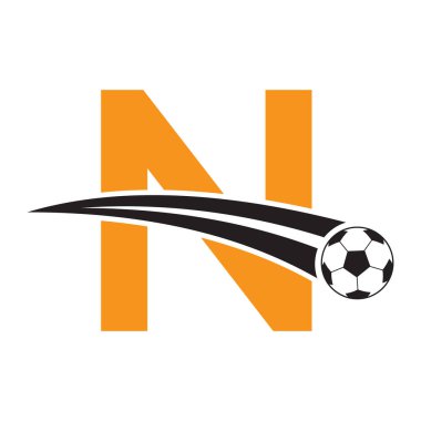 Futbol logosu harf üzerinde hareket eden futbol sembolü konsepti. Futbol İşareti