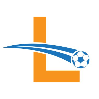 Futbol logosu L harfi üzerinde, hareket eden futbol sembolü. Futbol İşareti