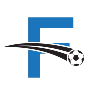 Futbol logosu, hareket eden futbol sembolüyle F harfi üzerinde. Futbol İşareti