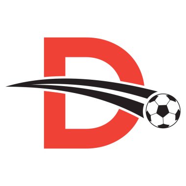 D harfi üzerinde futbol logosu ve hareket eden futbol sembolü. Futbol İşareti