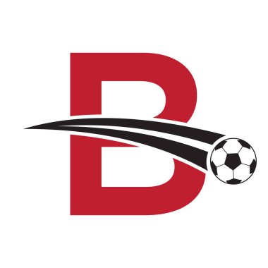 Futbol logosu, hareket eden futbol sembolüyle B harfi üzerinde. Futbol İşareti
