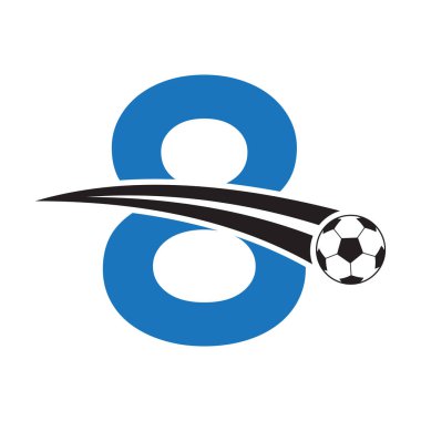 Futbol logosu harf 8 üzerinde hareket eden futbol sembolü ile kavram. Futbol İşareti