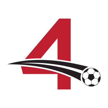Futbol logosu harf 4 konsepti üzerinde hareket eden futbol sembolü. Futbol İşareti