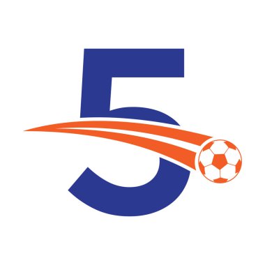 5. Harf 'teki futbol logosu. Hareketli futbol sembolü. Futbol İşareti