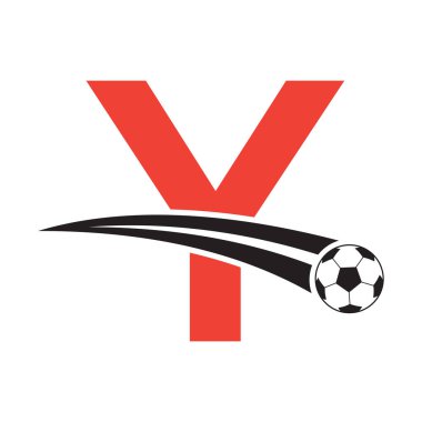 Futbol logosu Y harfi üzerinde hareket eden futbol sembolü. Futbol İşareti