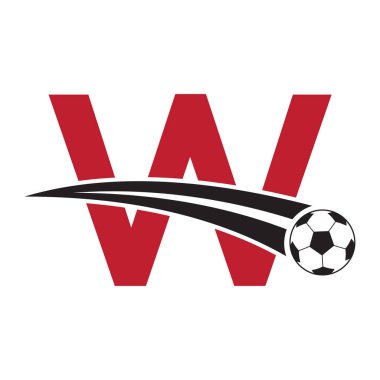 Hareket eden futbol sembolüyle W harfinin üzerinde futbol logosu. Futbol İşareti