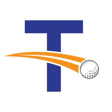 Hareket eden golf topu sembolüyle T harfi üzerinde golf logosu. Hokey İşareti