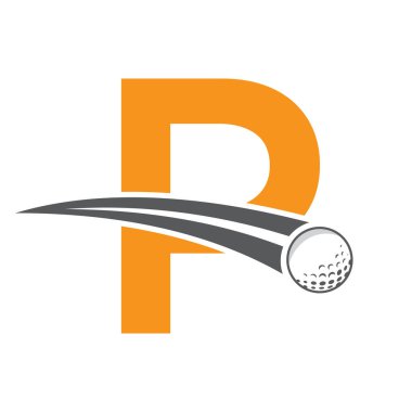 Hareket eden golf topu sembolüyle P harfi üzerinde golf logosu. Hokey İşareti
