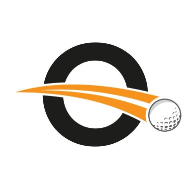 Golf logosu O harfi üzerinde hareket eden golf topu sembolü. Hokey İşareti