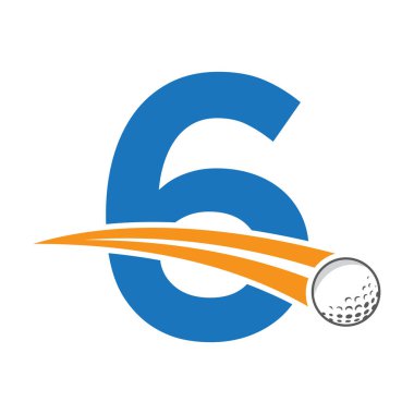 Golf logosu harf 6 üzerinde hareket eden golf topu sembolü. Hokey İşareti