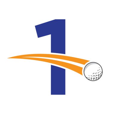 Golf logosu harf 1 üzerinde hareket eden golf topu sembolü. Hokey İşareti