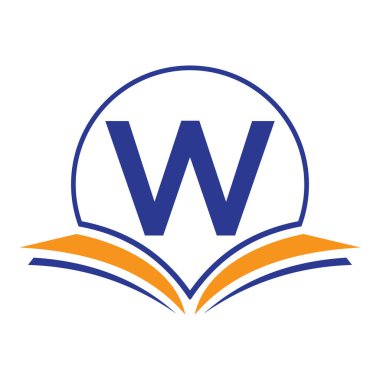 W harfi üzerinde açık kitap simgesiyle monogram eğitim logosu