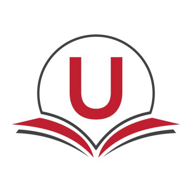 Açık Kitap Simgesi ile Harf U kavramında Monogram Eğitim Logosu