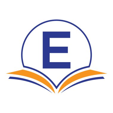 Açık Kitap Simgesi ile E harfi üzerine Monogram Eğitim Logosu