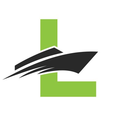 Yat tabelası için ilk L-Boat logosu. Denizcilik Sembol Vektör Şablonu