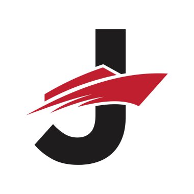 Yat Tabelası için J Teknesi Logosu Baş harfleri. Denizcilik Sembol Vektör Şablonu