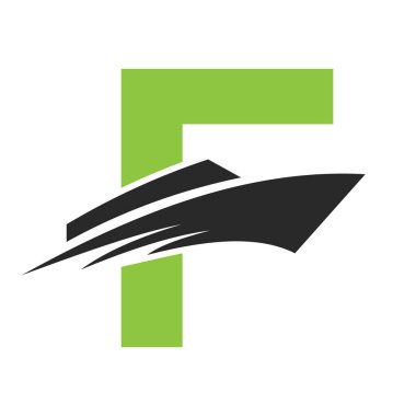 Yat Tabelası için F Teknesi Logosu. Denizcilik Sembol Vektör Şablonu