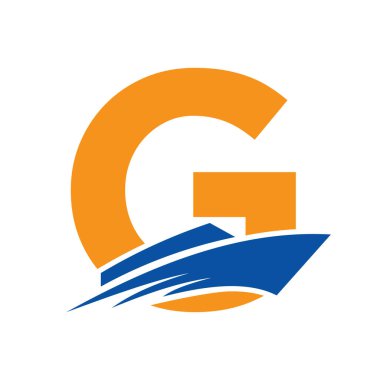 Yat tabelası için G harfli bot amblemi. Denizcilik Sembol Vektör Şablonu