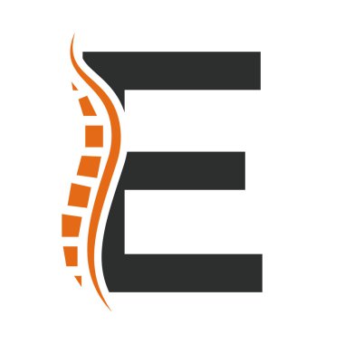 E harfi omur logosu Sağlık Sembolü. Geri Ağrı İşareti