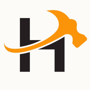 H Harfi Ev Yapımı Logo Tasarımı Çekiç Sembolü