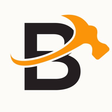 B Harfi Ev Yapımı Logo Tasarımı Çekiç Sembolü