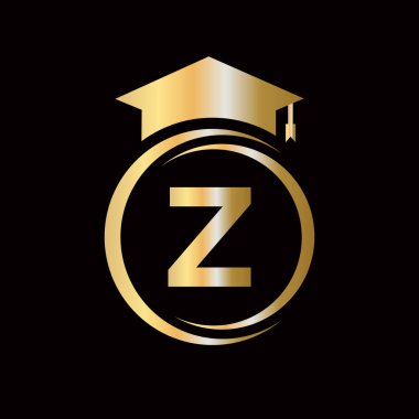 Z harfi eğitim logo şablonu. Alfabe Z Vektör Elementi ile Eğitim Logosu Kavramı