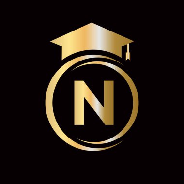 Harf N Eğitim Logo Şablonu. Alfabe N Vektör Elementi ile Eğitim Logosu Kavramı