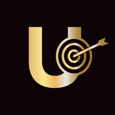 U Harfi Başarı Logosu Yay Hedef Simgesi ile Birleştiriliyor