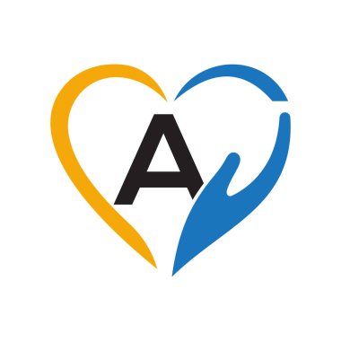 Bir Yardım Mektubu Logosu Tasarımı El ve Kalp Sembol Vektörü İşareti