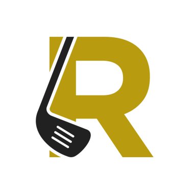 R harfi hokey logosu. Hokey sopası sembollü saha hokeyi logosu kavramı