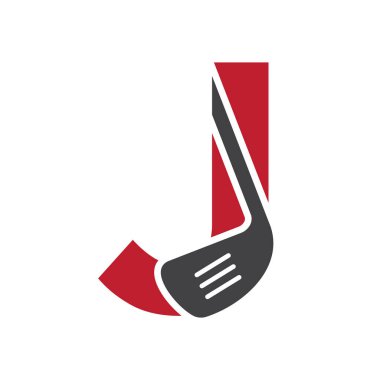 J harfi hokey logosu. Hokey sopası sembollü saha hokeyi logosu kavramı