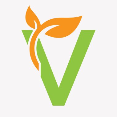 Çevre Yeşil Yaprak Logosu Vektör İşareti için İlk Harf V Yaprak Logosu Kavramı