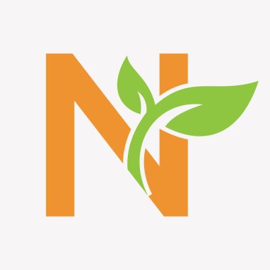 Çevre Yeşil Yaprak Logosu Vektör İşareti için Baş Harf N Yaprak Logosu Kavramı