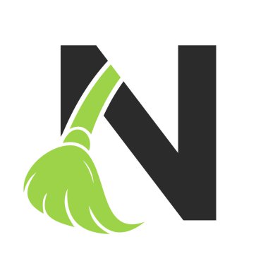 Harfteki Temizlik Logosu ile Temizlik Servisi, Tamir ve Bakım Tabelasının Temizlik Fırçası Sembolü birleşimi