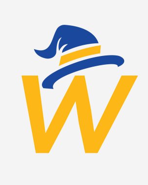 İlk harf W Sihirli Şapka Logosu Sihirli Fantezi Sembolü Tasarımı