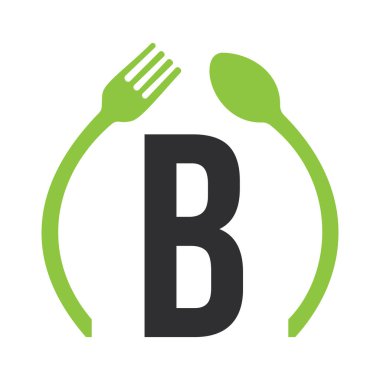 İlk harf B Restoran Logo Tasarımı Kaşık ve Çatal Sembol Vektör Şablonu
