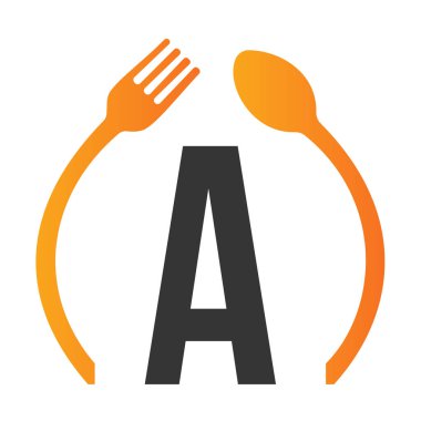 İlk Mektup A Restoran Logo Tasarımı Kaşık ve Çatal Sembol Vektör Şablonu