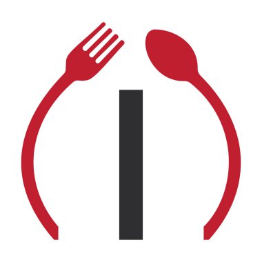 İlk Harf I Restoran Logo Tasarımı Kaşık ve Çatal Sembol Vektör Şablonu