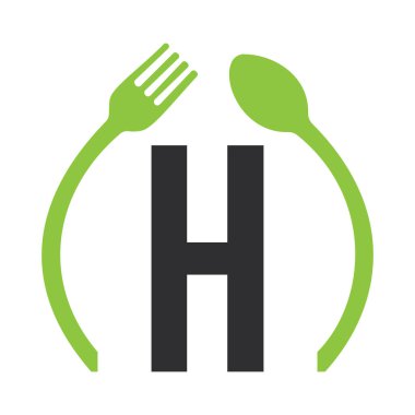 İlk Harf H Restoran Logo Tasarımı Kaşık ve Çatal Sembol Vektör Şablonu