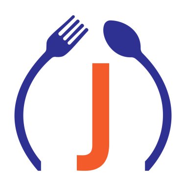 J Harfi Restoran Logo Tasarımı Kaşık ve Çatal Sembol Vektör Şablonu